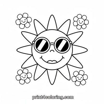 Sunny Day Smiles: Cool Sun & Happy Flowers - free printable coloring page
