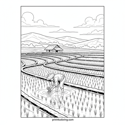 Sun-Kissed Rice Terraces - free printable coloring page