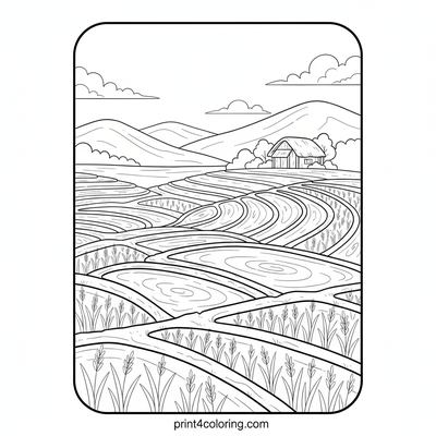 Sunny Rice Paddy Serenity - free printable coloring page