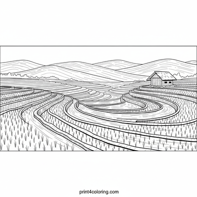 Golden Harvest Glow: Sunny Rice Terraces - free printable coloring page