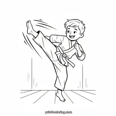 Awesome Karate Kid Power Kick! - free printable coloring page