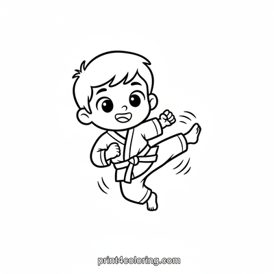 Little Champion's Karate Kick - free printable coloring page
