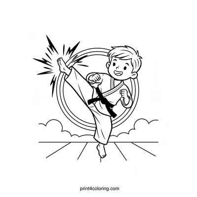 High-Flying Karate Champion! - free printable coloring page