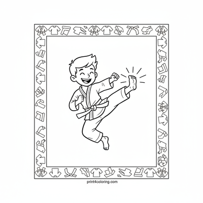 Super Kid's Awesome Karate Kick! - free printable coloring page