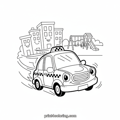 The Speedy Yellow Taxi's Playground Dash - free printable coloring page