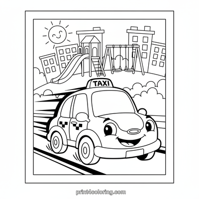 Zooming City Taxi Dash - free printable coloring page