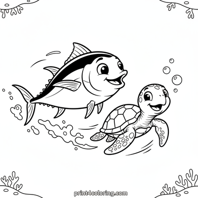 The Great Ocean Dash: Tuna vs. Turtle Race! - free printable coloring page