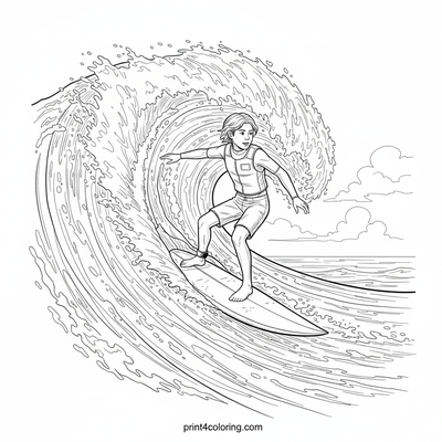 Epic Surf Ride: Catching the Perfect Wave - free printable coloring page