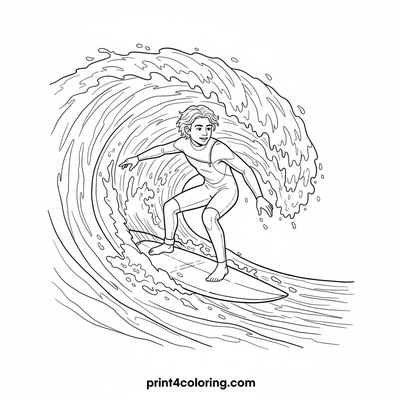 Surfer's Perfect Wave Ride - free printable coloring page