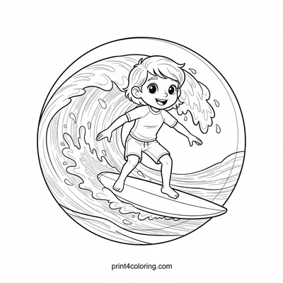 Little Surfer's Epic Wave Ride - free printable coloring page