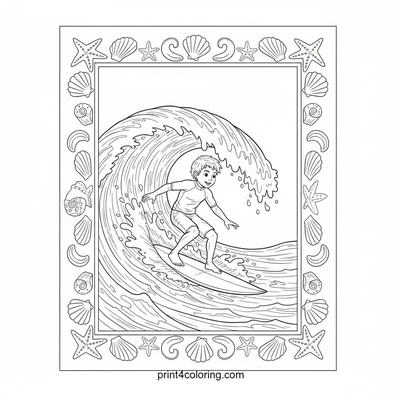 Expert Surfer's Perfect Wave Ride - free printable coloring page
