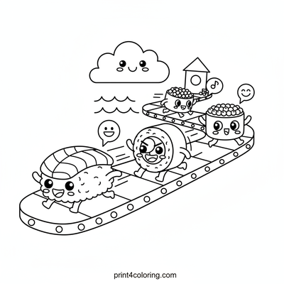 Conveyor Belt Sushi Race! - free printable coloring page