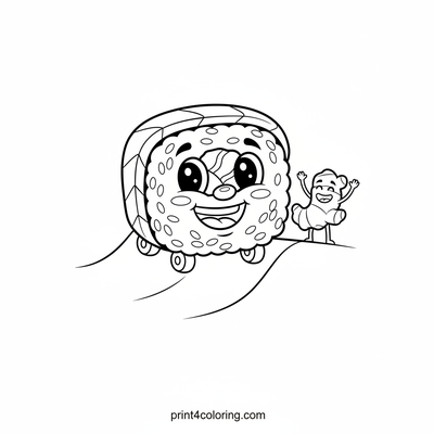 Sushi Skateboarding Star! - free printable coloring page