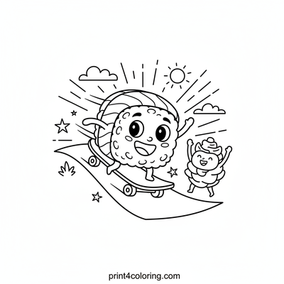 Skateboarding Sushi Adventure - free printable coloring page