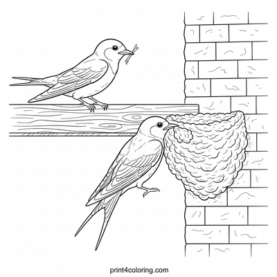 Busy Swallows Building Their Dream Home - free printable coloring page