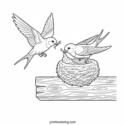 Busy Builders: Swallow Family Nest - free printable coloring page