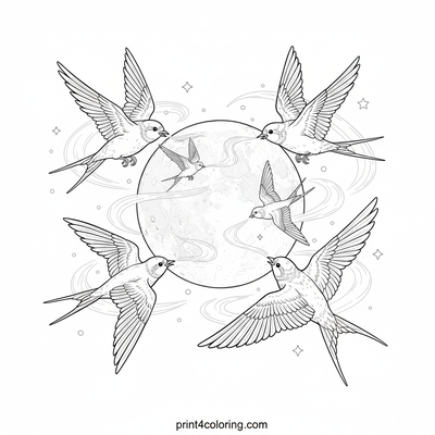 Swallows' Moonbeam Serenade - free printable coloring page