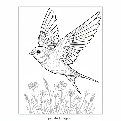 Dynamic Swallows Over Wildflowers - free printable coloring page