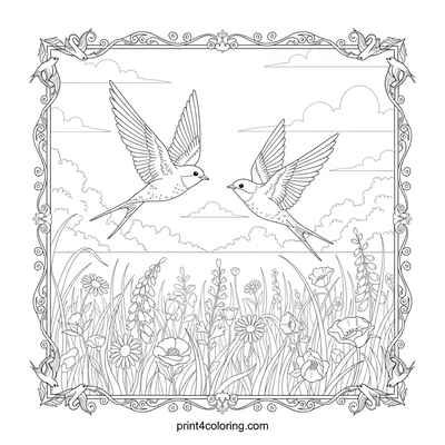 Swallows' Meadow Dance - free printable coloring page