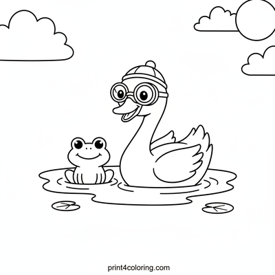 Smiling Swan's Silly Swim Race - free printable coloring page