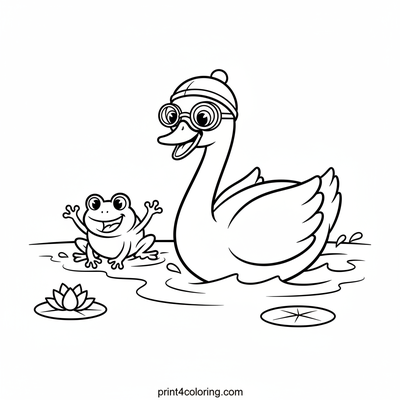 Silly Swan and Frog Pond Race - free printable coloring page