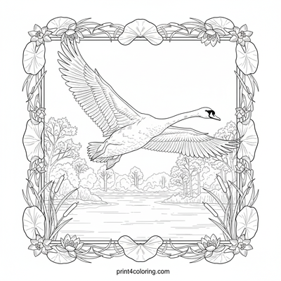 Majestic Swan's Sky Dance - free printable coloring page