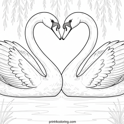 Heart of the Lake: Swans and Willow Wonders - free printable coloring page