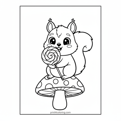 Sweet Squirrel's Rainbow Treat - free printable coloring page