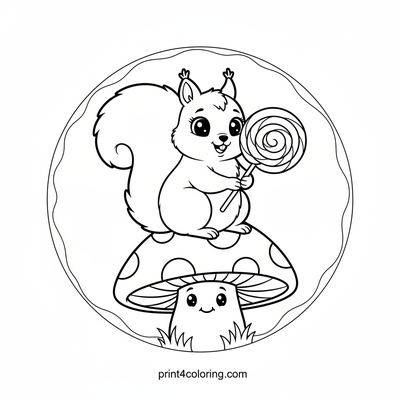 Sweet Squirrel's Rainbow Lollipop Delight - free printable coloring page