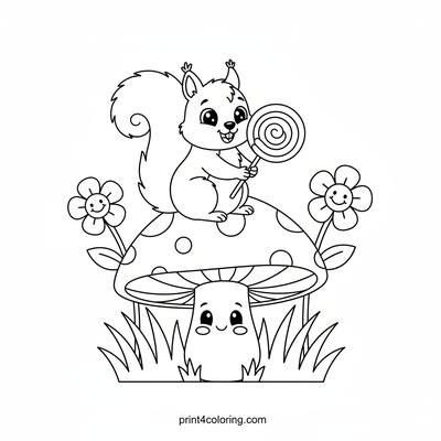 Sweet Squirrel's Rainbow Delight - free printable coloring page