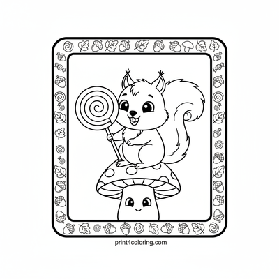 Sweet Squirrel's Rainbow Lollipop Adventure - free printable coloring page