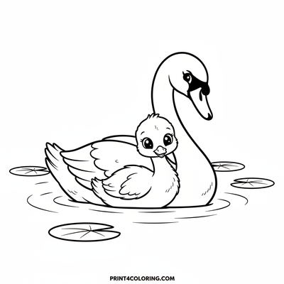 Sweet Swan Family Snuggles - free printable coloring page
