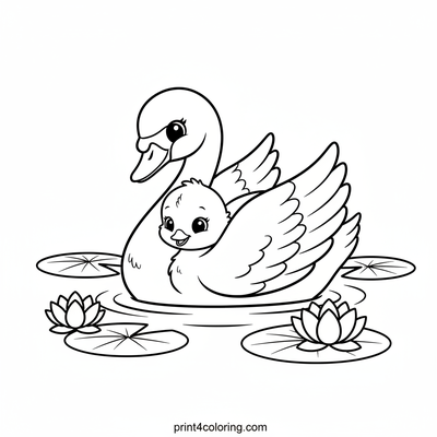Sweet Swan Snuggles on the Pond - free printable coloring page