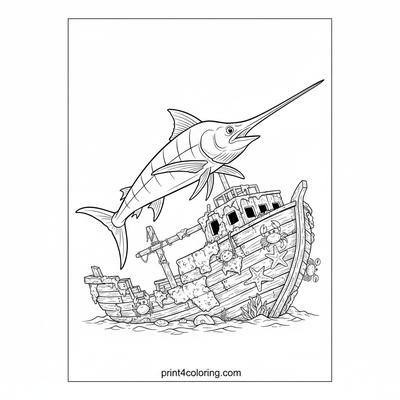 Swordfish's Shipwreck Adventure - free printable coloring page