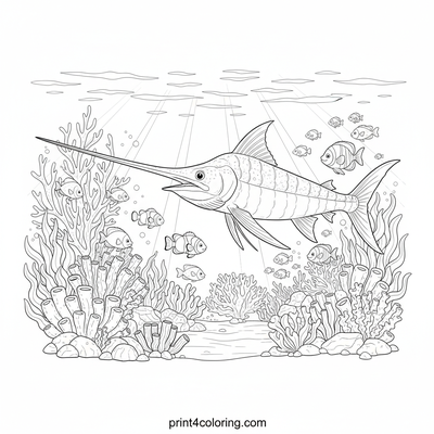 Majestic Swordfish in the Deep Sea Garden - free printable coloring page