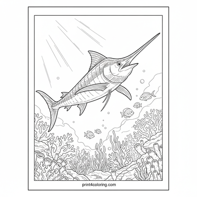 Swordfish's Deep Sea Garden Glide - free printable coloring page