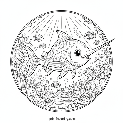 Majestic Swordfish in Coral Paradise - free printable coloring page