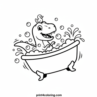 T-Rex's Roaring Good Bubble Bath! - free printable coloring page