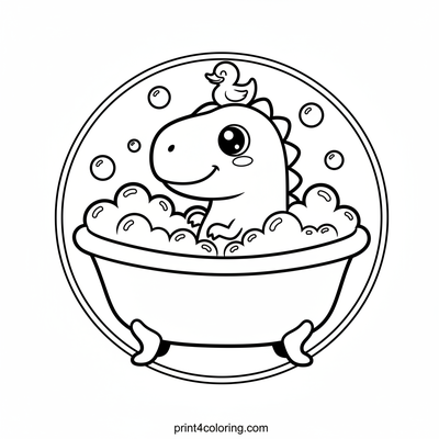 T-Rex's Roaring Good Bubble Bath - free printable coloring page