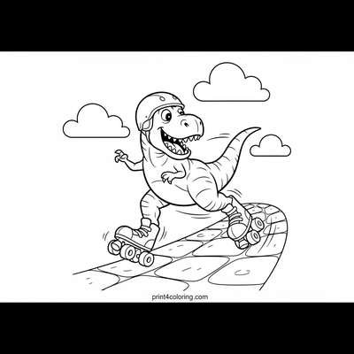 T-Rex's Roaring Roller Skating Adventure - free printable coloring page