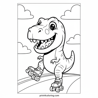 T-Rex's Roller Skate Adventure - free printable coloring page
