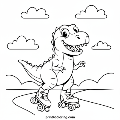 T-Rex's Wobbly Wheels Adventure - free printable coloring page