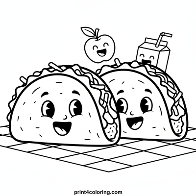 Happy Taco Picnic Party - free printable coloring page
