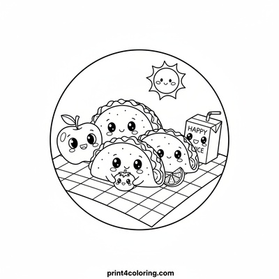 Taco's Sunny Picnic Party - free printable coloring page