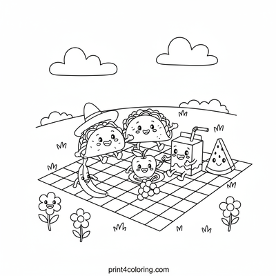 Taco's Sunny Picnic Party - free printable coloring page