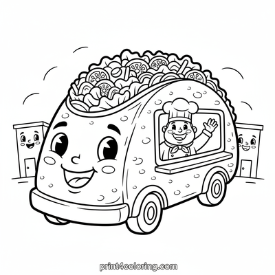The Waving Chef's Taco Truck Adventure - free printable coloring page