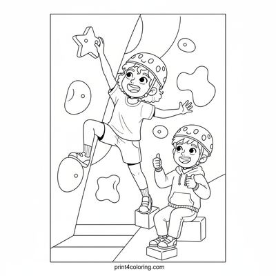 Teamwork Ascent: Kids' Climbing Challenge - free printable coloring page