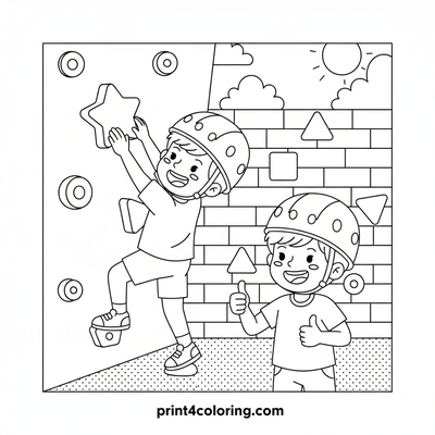 Teamwork on the Climbing Wall - free printable coloring page