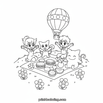 Team Rocket's Cozy Hilltop Picnic - free printable coloring page