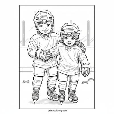 Ice Hockey Buddies: A Helping Hand - free printable coloring page